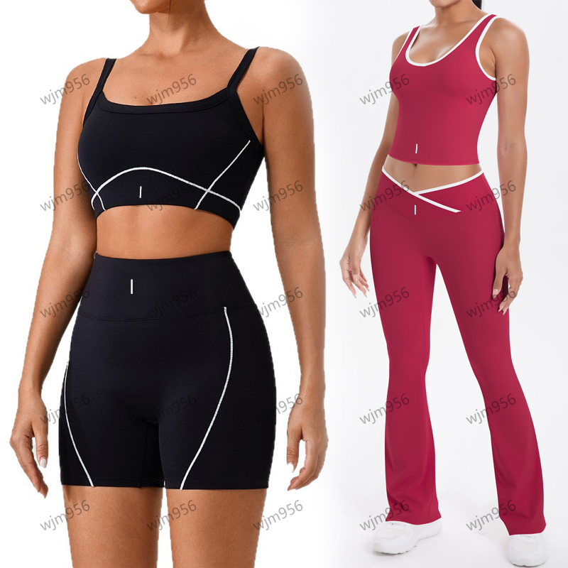 workout set Yoga sports bra Set gym set flare pants women Underwear close bralette lingerie have Strap Shockproof Tight Sling gym Clothing flare leggings shorts set