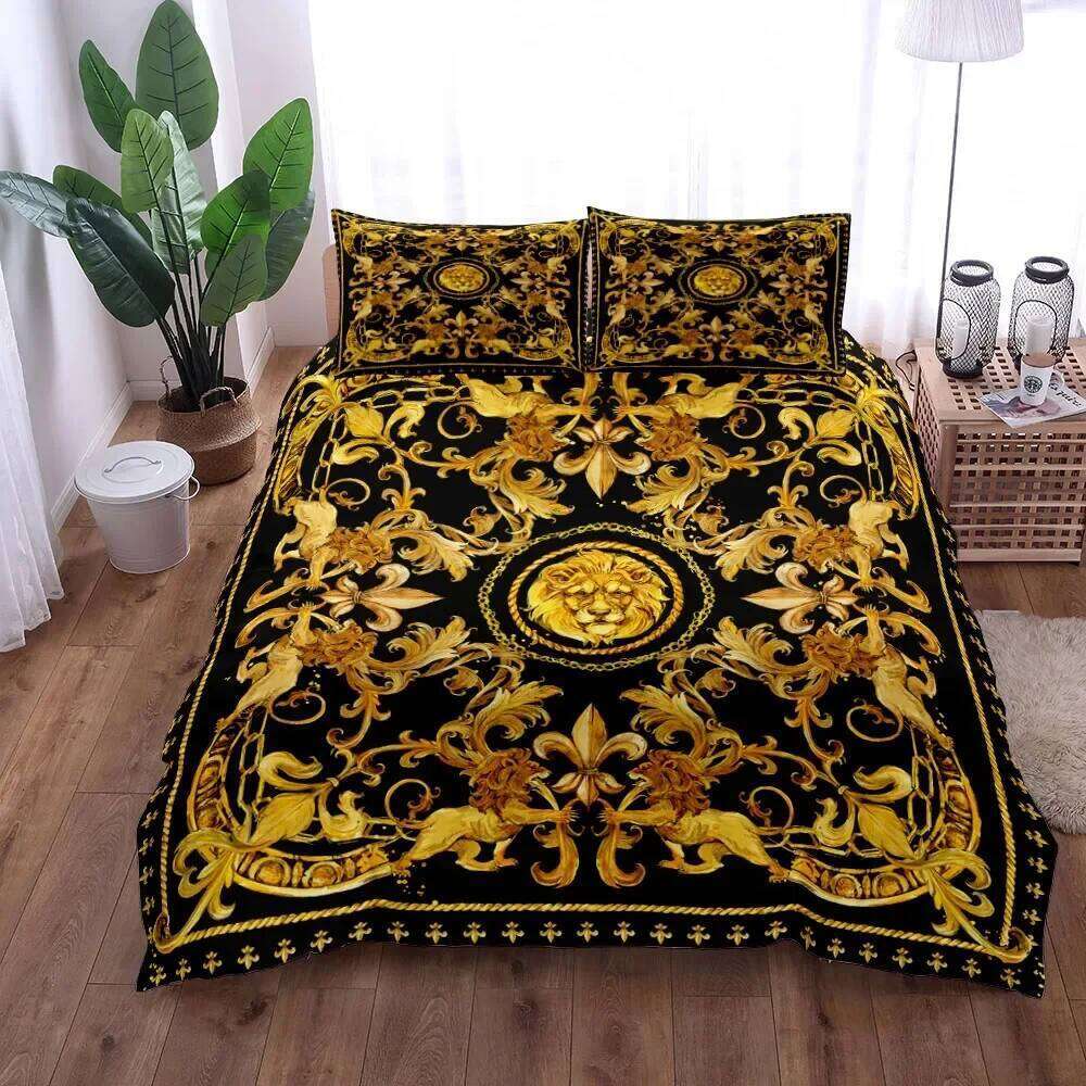 Luxury Baroque Bedding Sets Black Golden Duvet Twin Double Queen King Size Comforter cover set for Gift Bed Linen W260302