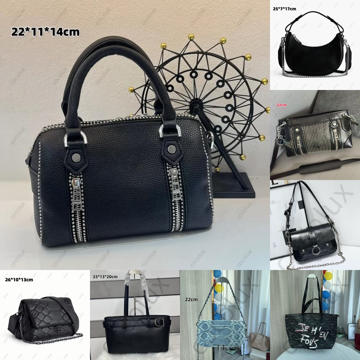 Designer zv bag women's brown suede leather nail shoulder stone nail bag Zadig handbag Zadig evoltair black leather wallet with tassel Wing bag