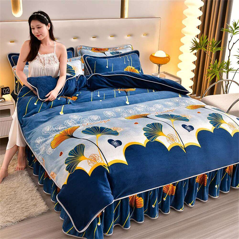 Light Luxury Class A Milk Four-Piece Sets Winter Thickened Bedding Set Warm Fleece Home Anti-static Duvet Cover Bed Sheet W260302 W260302