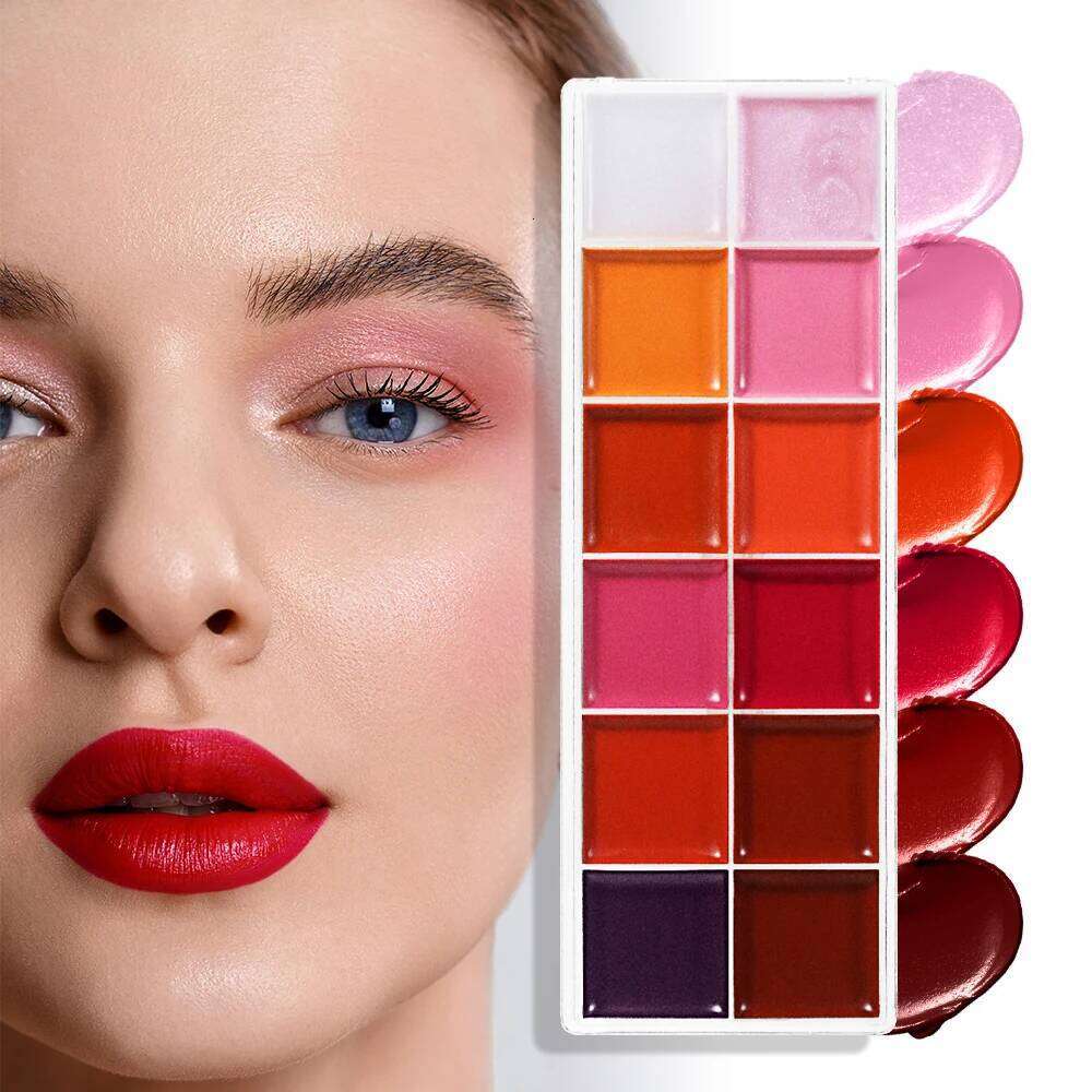 POPFEEL 12-Color Pearl Lip Gloss Palette - 2-in-1 Long-lasting Lipstick and Blush with Lightweight, Moisturizing & Matte H260302