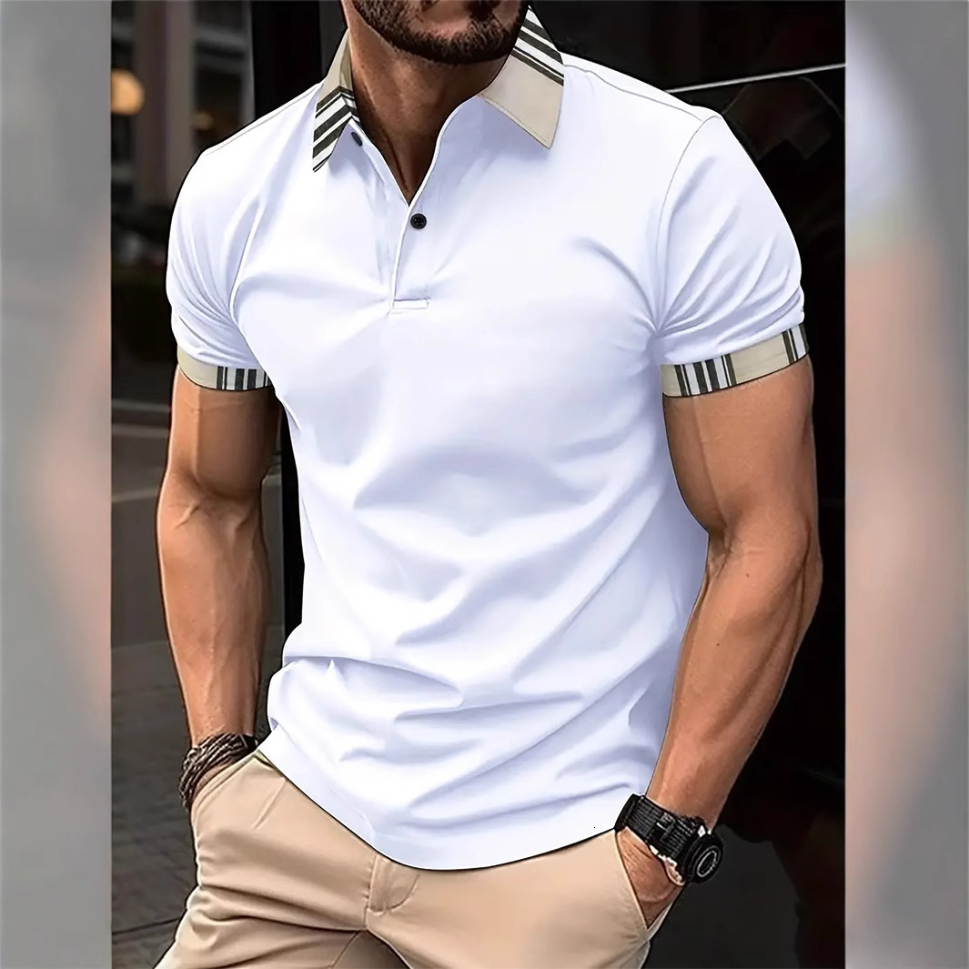 Luxury Brand Designer Clothes Polo Shirt For Tough Guys, Short-Sleeved Sports T-Shirt, Muscle Fit, Men's Quick-Dry, Slit Design, Striped