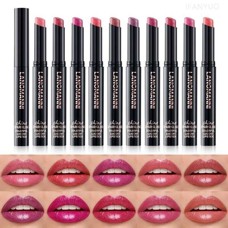 10 Colors Glitter Waterproof Long Lasting Moisturizing Non-Stick Cup Diamond Pearlescent Lipstick Nourish Lip Balm H260302