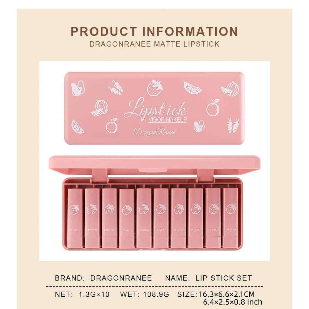 Ten-Piece Set, Matte, Long-Lasting, Fade-Resistant Lip Balm, Matte Finish, Brightening, Commuter-Friendly, Nude Color, Gentle and Elegant Lipstick H26