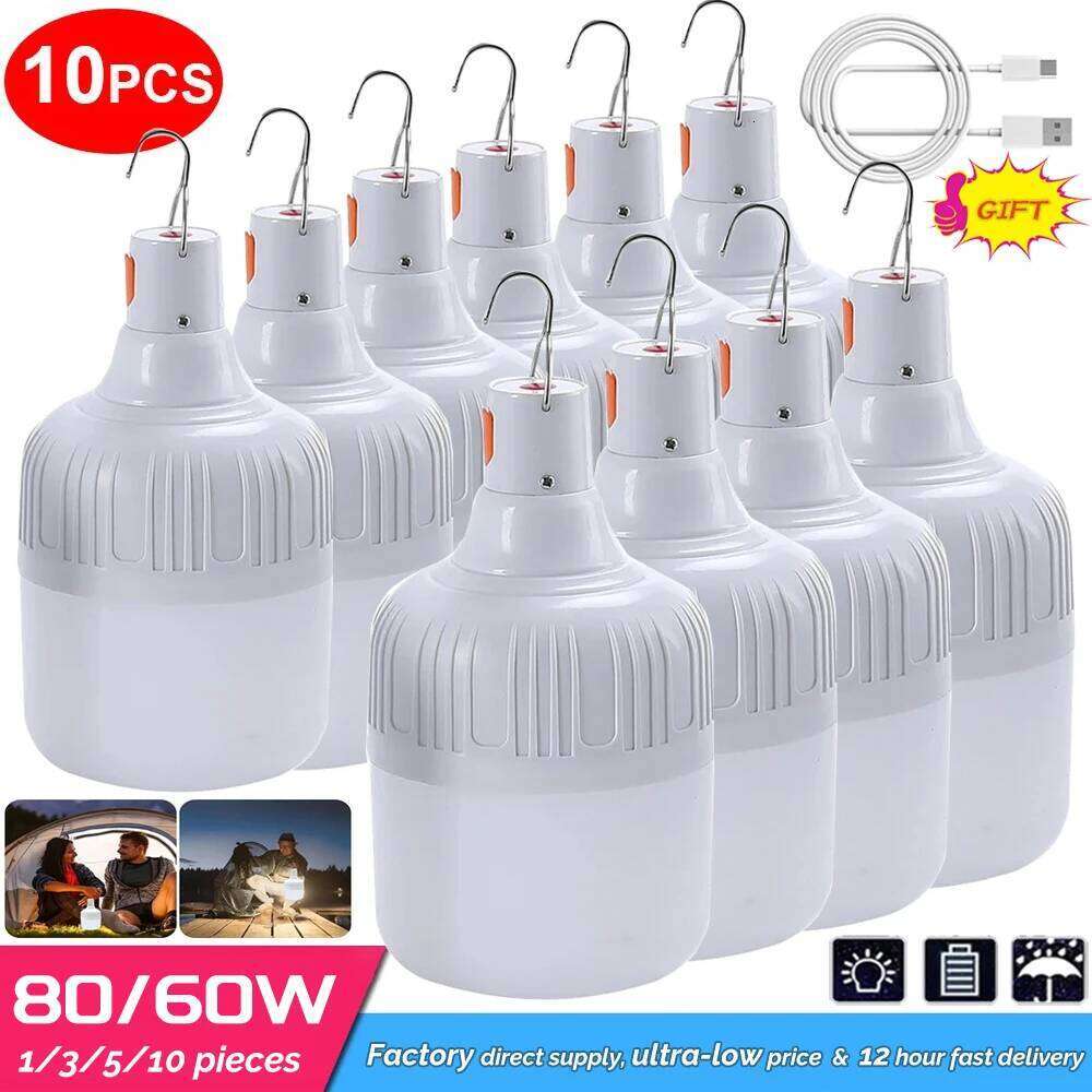 USB Rechargeable LED Emergency Lights 80W Outdoor Camping Portable Lanterns High Power Tents Lighting Flashlight Equipment Bulb S260302