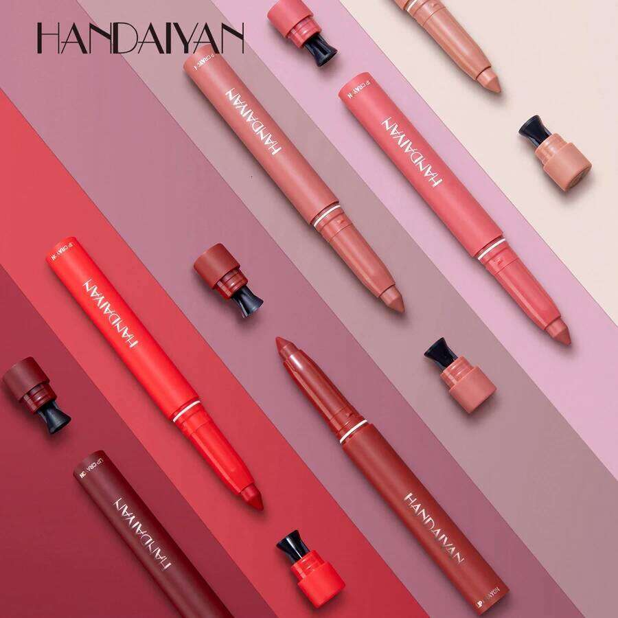 HANDAIYAN 12-Colors Fadeless Non Staining Cup Matte Lipstick Waterproof Pen Lip Rotatable Lipliner With Pencil Sharpener H260302
