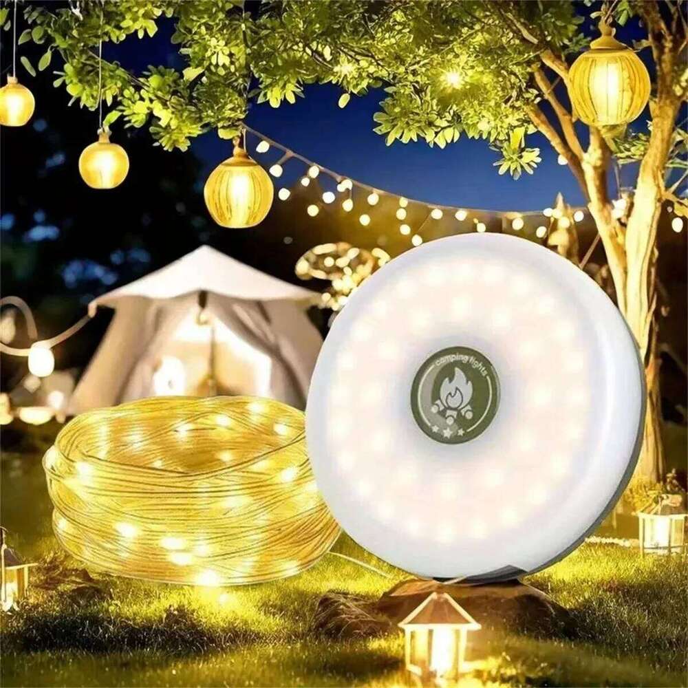 Rechargeable 4-in-1 Camping String Light - RGB/Warm LED Reel w/8 Modes, Magnet & Hook Waterproof Lantern for Tent/Garden/Outdoor S260302