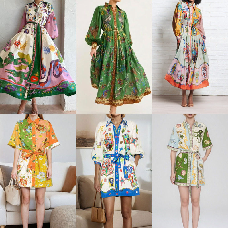 Plus Size 3XL Elegant Dresses For Woman Fashion Printed Party Designer Dress Women Long Sleeve Lapel Neck High Waist Big Swing Dress