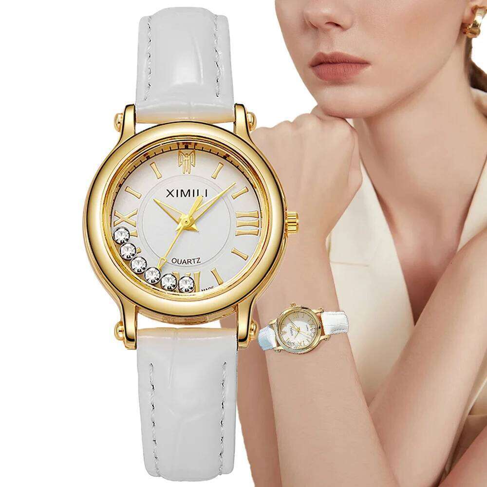 Fashion 2025 New Small Ladies Simple Roller Ball Quartz Watch Business White Leather Women's Dress Gift Clock Wristwatch XJ260303