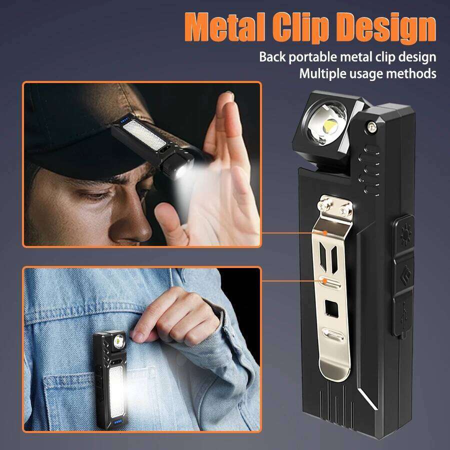 Portable Flashlight Super Bright MINI USB Rechargeable LED Tail MagnetTorch with COB Emergency Light for Camping Hiking S260302