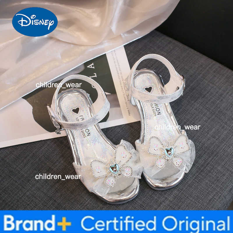 Disney 2026 Summer Princess Butterfly Leather Shoes Frozen Kids Bowknot High Heel Children Girl Glitter Shoes Fashion Girls Party Shoe H260303