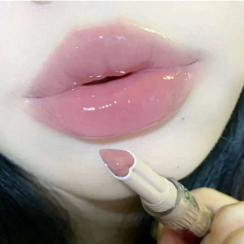 Moisturizing Jelly Mirror Lipstick Waterproof Lasting Clear Heart-shaped Solid Lip Gloss Pen Non-stick Cup Lips Tint Makeup H260302