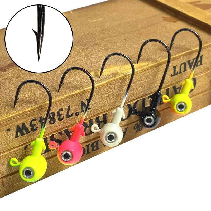 JYJ 3.5g/5g/7g/10g/14g colorful hammer shape jig head ,fishing hook jigging with big 3D eyes for soft lure bait Z260228