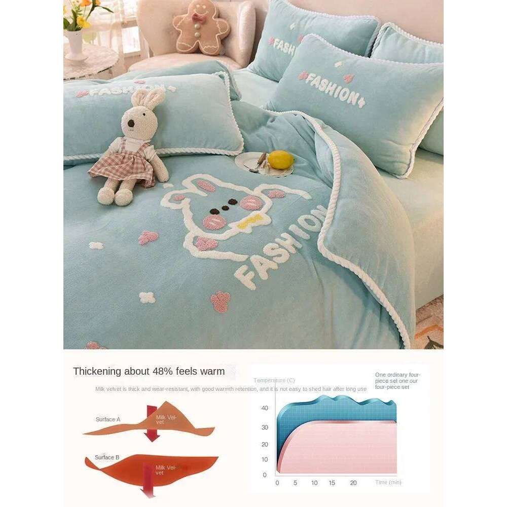 Winter Thickened Milk Coral Fleece Four-Piece Double-Sided Quilt Cover Baby Flannel Velvet Sheet Bed Three-Piece Set W260302