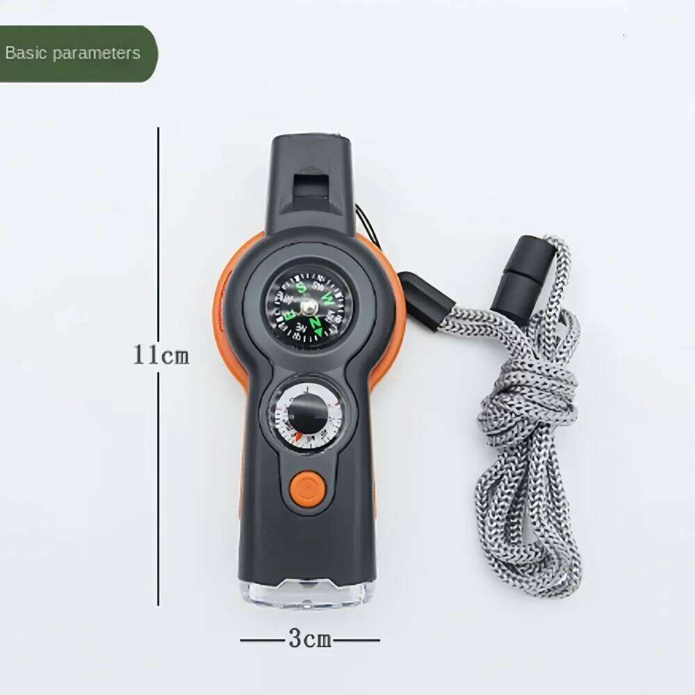 7 in 1 Emergency Safety Whistle Loud Survival whistle thermometer with Mini Compass for Outdoor Hiking Camping Boating S260302