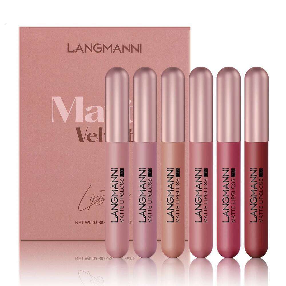 Langmani 6-pack/set matte lip gloss velvet lipstick, long-lasting and non stick to cup liquid lipstick H260302