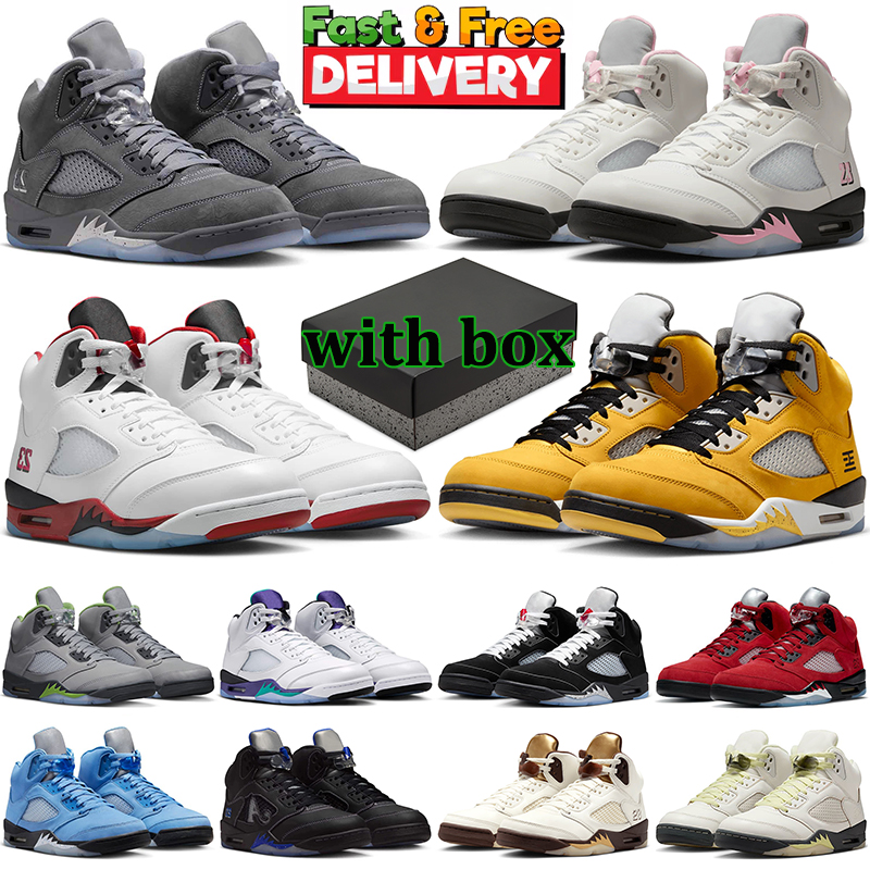 2026 wolf grey 5s basketball shoes designer 5 men women sneakers Fire Red Black Tongue Metallic Grape mens womens outdoor sports airjordanshoes5 trainers