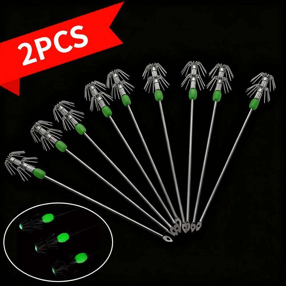 2PCS 15/17cm Luminous Stainless Steel Shrimp Hook Crochet 2-Layer Squid Umbrella Fishing Hooks Z260228
