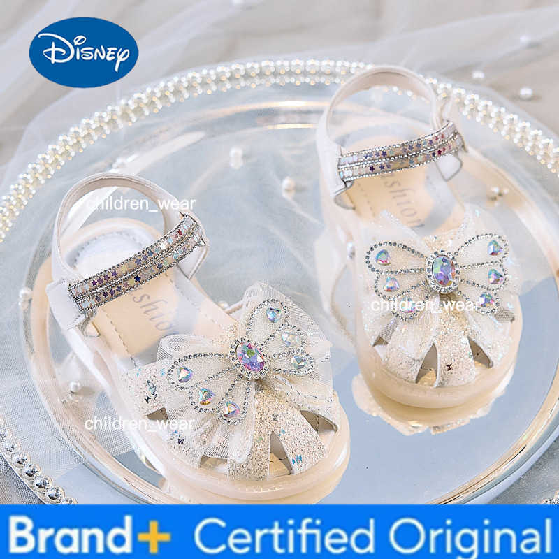 Disney Girls Hollow Sequin Butterfly Knot Rhinestone Princess Sandals Summer Childrens Casual Shoes Kids Crystal Shoes Foottwear H260303
