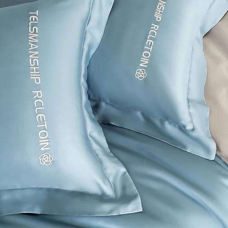 100% Embroidery Solid Bedding Sets High-End 4Pcs Pure Cotton Skin-Friendly Cozy Duvet Cover Kit Double Bed Bedclothes W260302