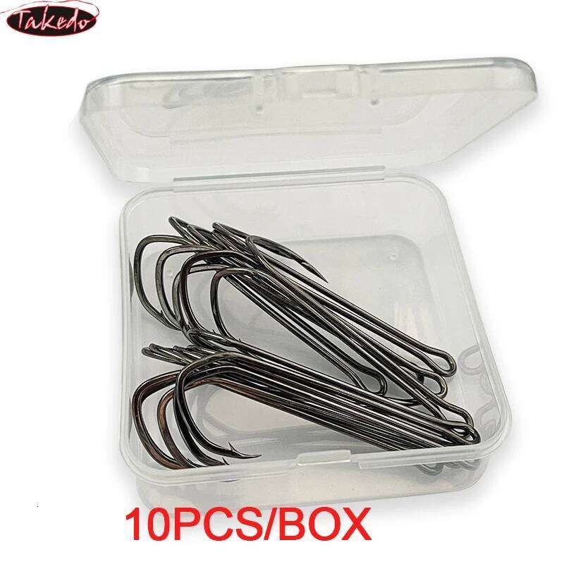TAKEDO 10PCS SDL-38BC Double 6#-4/0 Cutting Delta Point Long Shank Hook Hight Carbon Steel Fishing Hooks Frog Lure Z260228