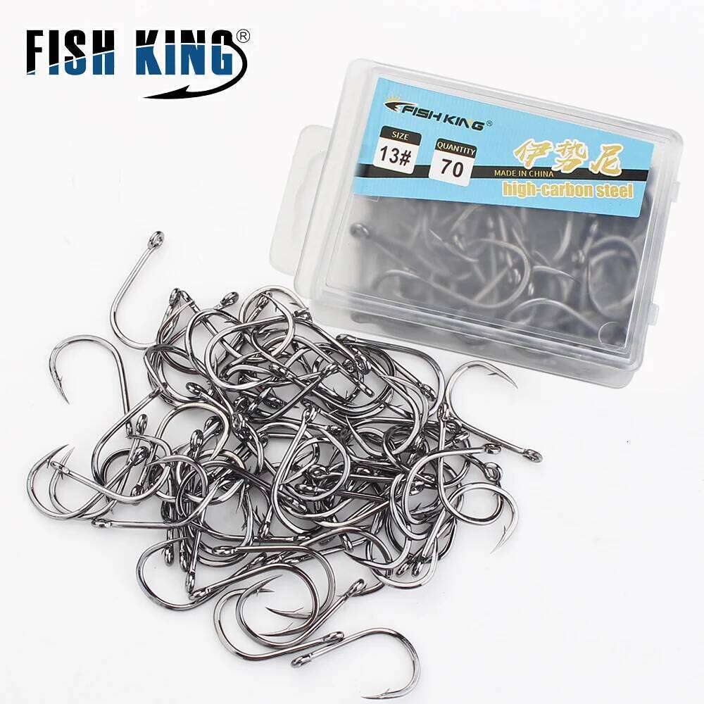FISH KING Hooks 70-100Pcs ISEAMA High Carbon Steel Barbed With Eye Freshwater Single Circle Carp Hook Fishing Z260228