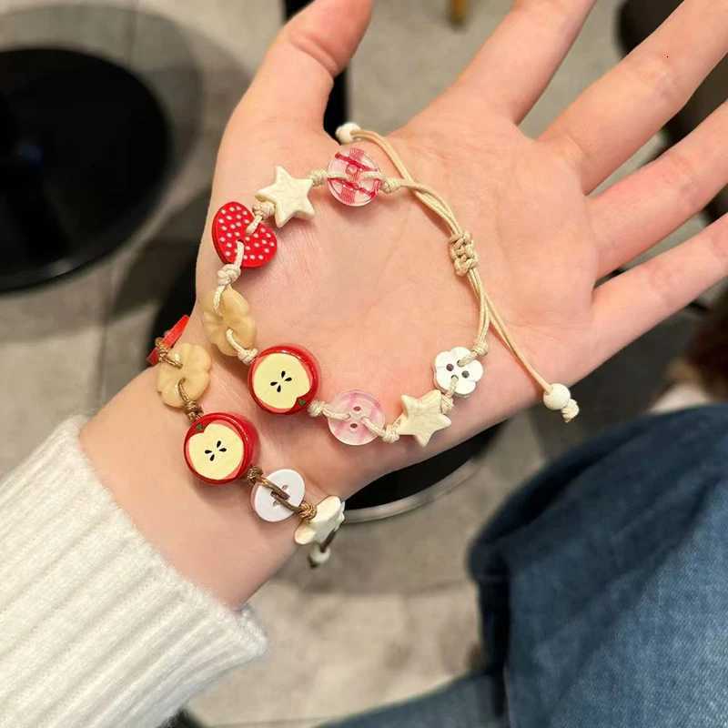 Handmade Ceramic Apple Bracelet Adjustable Woven Cord Cartoon Beads Bangles For Women Gifts Jewelry Accessories Pulsera Mujer H260303