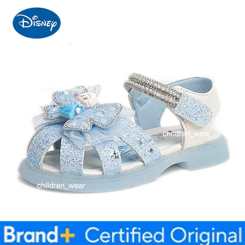 Disney KidsSandalsl Led Light Elsa Princess Frozen PU Leather Sequin Pearl Summer Shoes Anti-slip Breathable Pink Blue Size 22-32 H260303