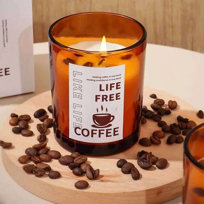 Coffee Scented Candle Amber Jar Gifts for Guests in Personal Design Aesthetic Home Decorative Candles W260303
