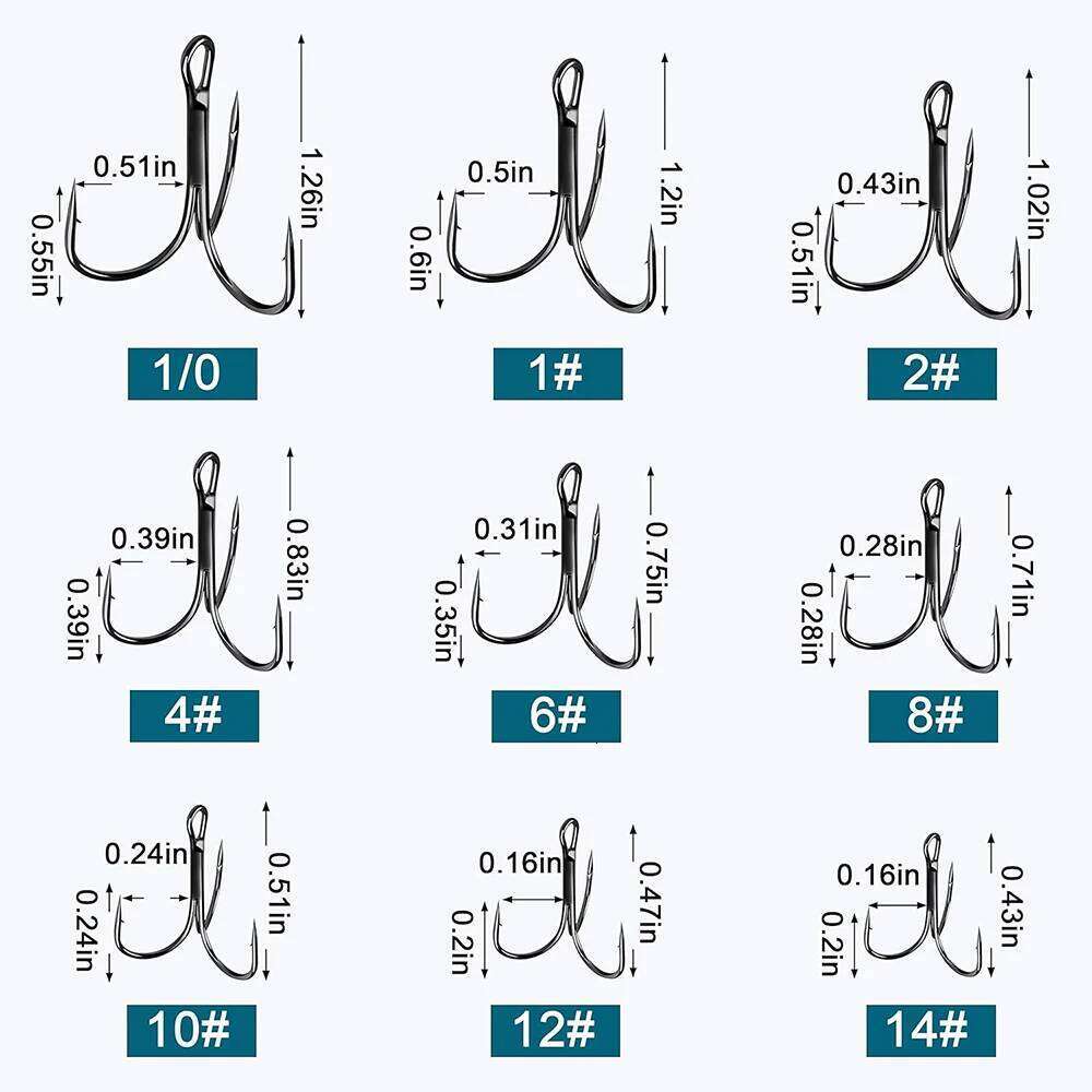 50Pcs Fishing Hooks Sharp Round Bend Barbed Treble High Carbon Steel Triple Hook for Bass Trout Saltwater Freshwater Z260228