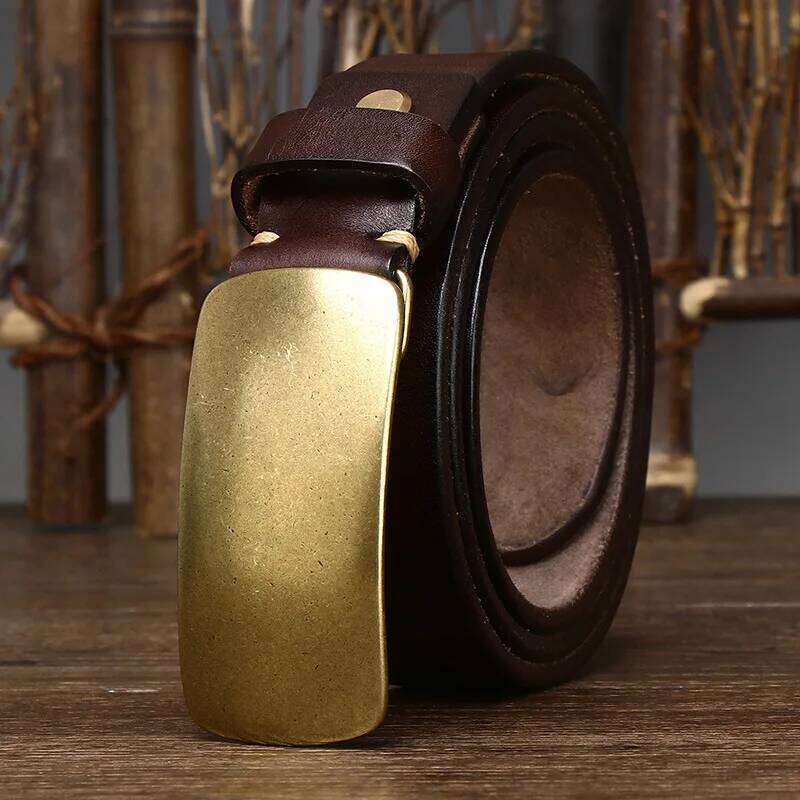 3.3cm Pure Cowskin Men Belt High Quality Genuine Leather Smooth Brass Buckle Strap Male Jeans Luxury Designer Belts for Man S260228 894 9b4