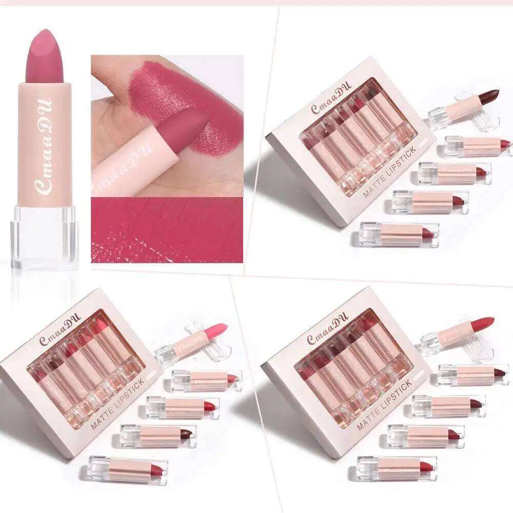 Velvet Matte Lipstick Set 5pcs Long Lasting Waterproof Red Nude Lipsticks Non Stick Cup Makeup Cosmetics Collection H260302