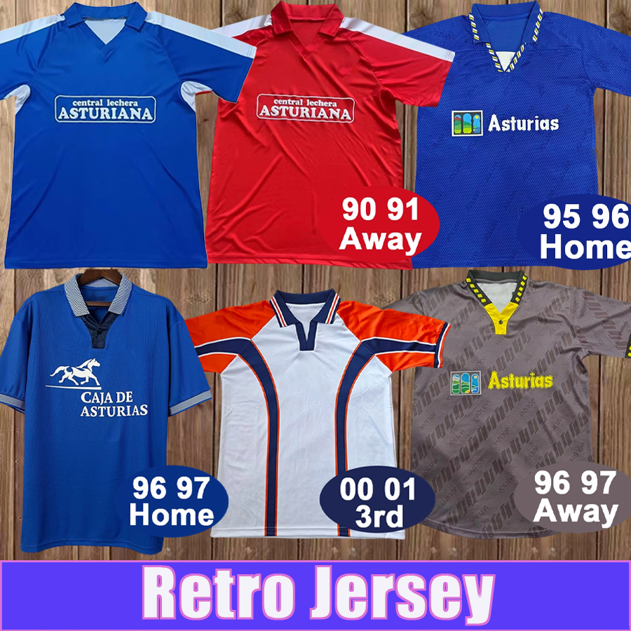 1990 1991 Real Oviedo Retro Mens Soccer Jersey 1996 1997 Home Navy blue Away Red 3rd Football Shirts Vintage Short Sleeve Adult Uniforms