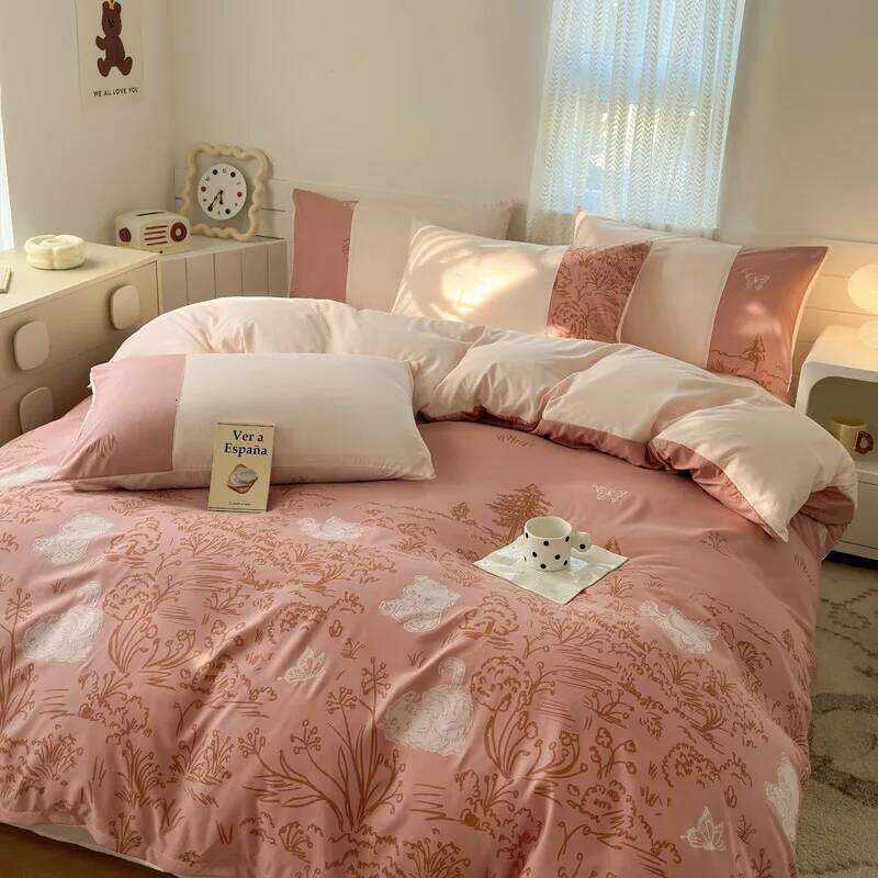 2025 new class A milk 6D three-dimensional printing four-piece set small fresh washed cotton bed sheet quilt cover W260302 W260302