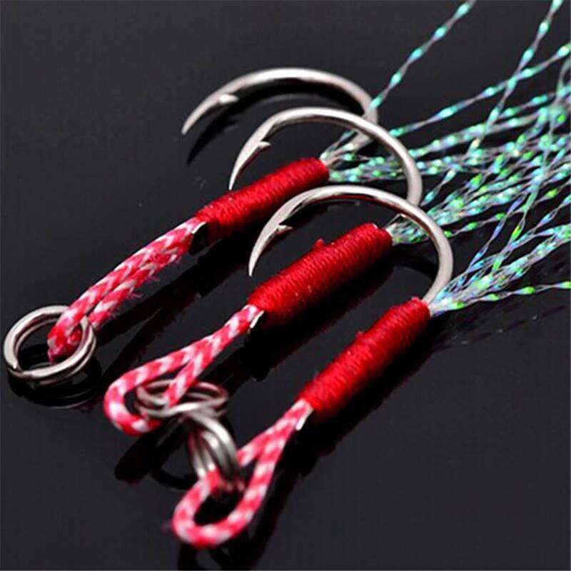 5pcs/lot High Carbon Steel Assist Thread Feather Fishing Jigging Hook Carp Slow Cast Jigs Barbed Single Fish Lure Hooks Pesca Z260228
