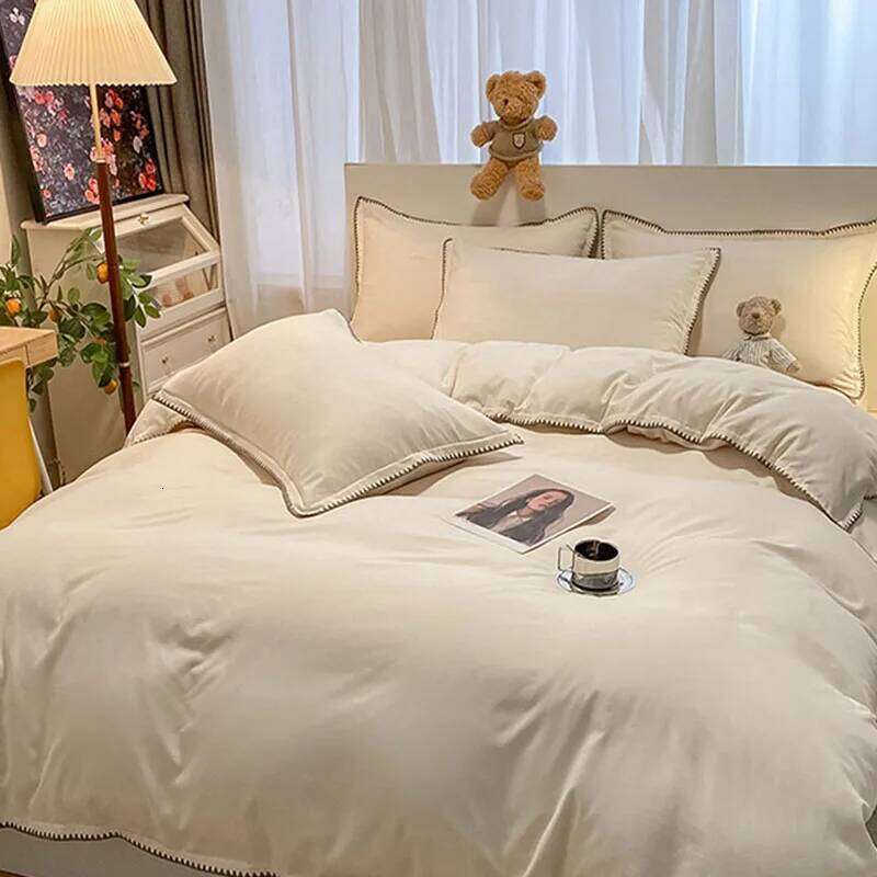 Solid Color Simple Bed Set with Shell Edge Class A Soft and Skin Friendly Not Fading Bedclothes Single Queen Size Bedding Sets W260302