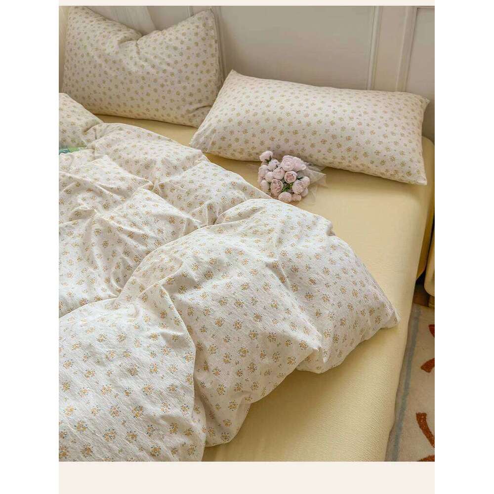 Four-piece set household Class A pure cotton four-season universal quilt cover bed sheet simple plant flower printing and dyeing W260302