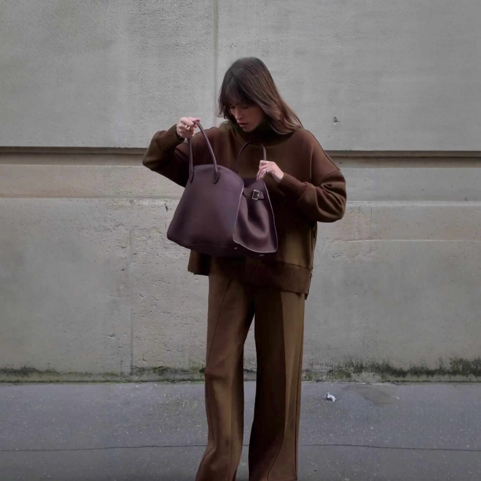 Women Oversize Slouchy Knit Co-ord Set Turtleneck Asymmetric Sweater Wide-Leg Pants 2025 Autumn Cozy Suit Daily Casual Lady Sets 251111