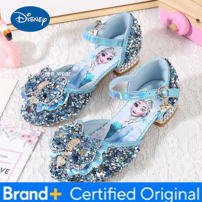 Disney Girls Princess Heeled Shoes Fashion Crystal Leather Shoes for Kids Show Performance H260303