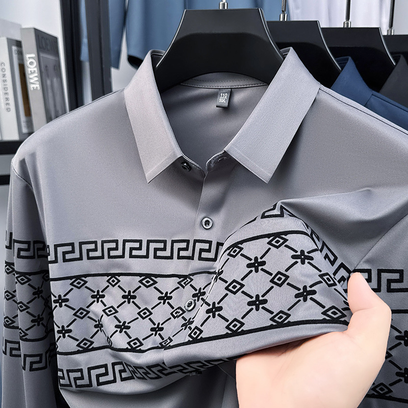 Luxury Brand Designer Clothes Autumn Seamless Men's Long-Sleeve Shirt, New Fashion Trendy Printed Business High-End Light Luxury Long-Sleeve Shir