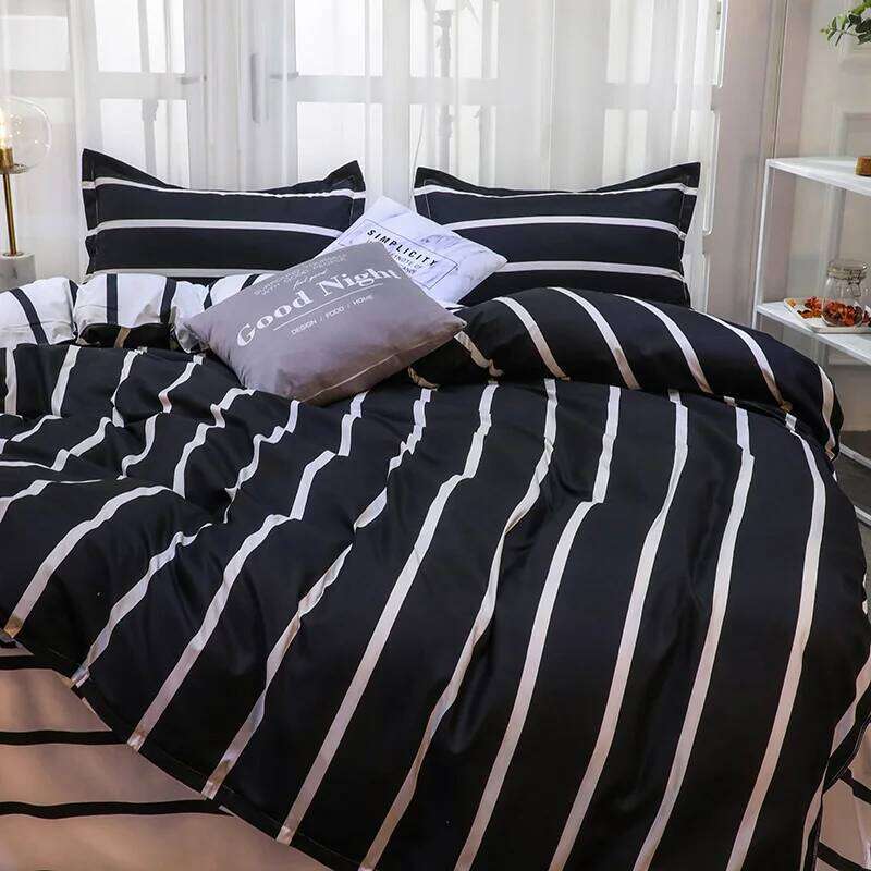 Lightweight Hotel Luxury Duvet 3 Piece Set, Black White Vertical Stripes Ultra Soft Microfiber Breathable Comforter Cover W260302 W260302