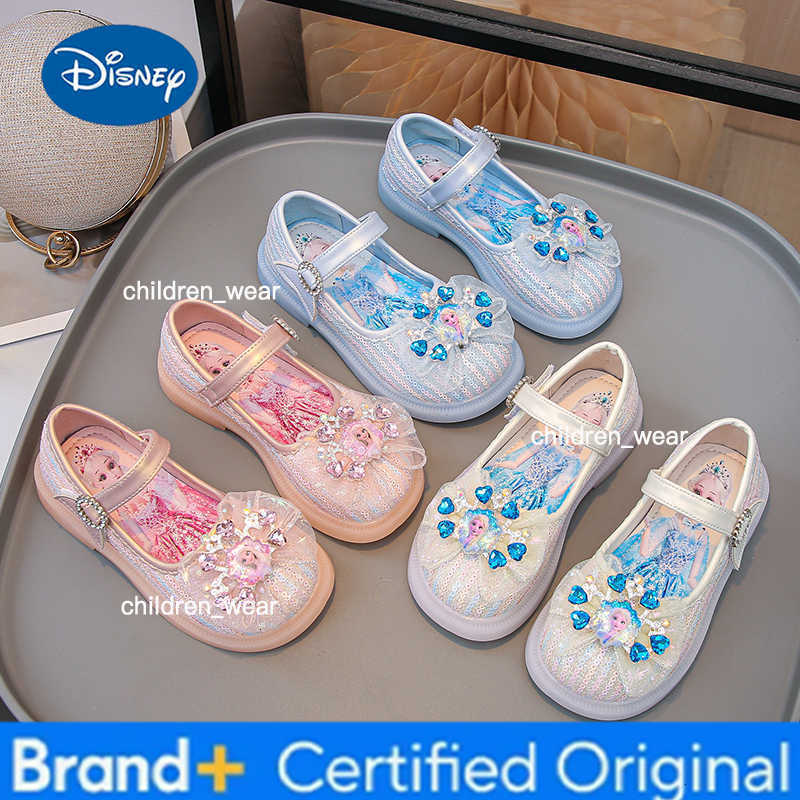Disney Girls Shoes Frozen Elsa Princess Soft Sole Shoes Summer Childrens Crystal Pearly Shiny Girls Pink Blue Shoes H260303