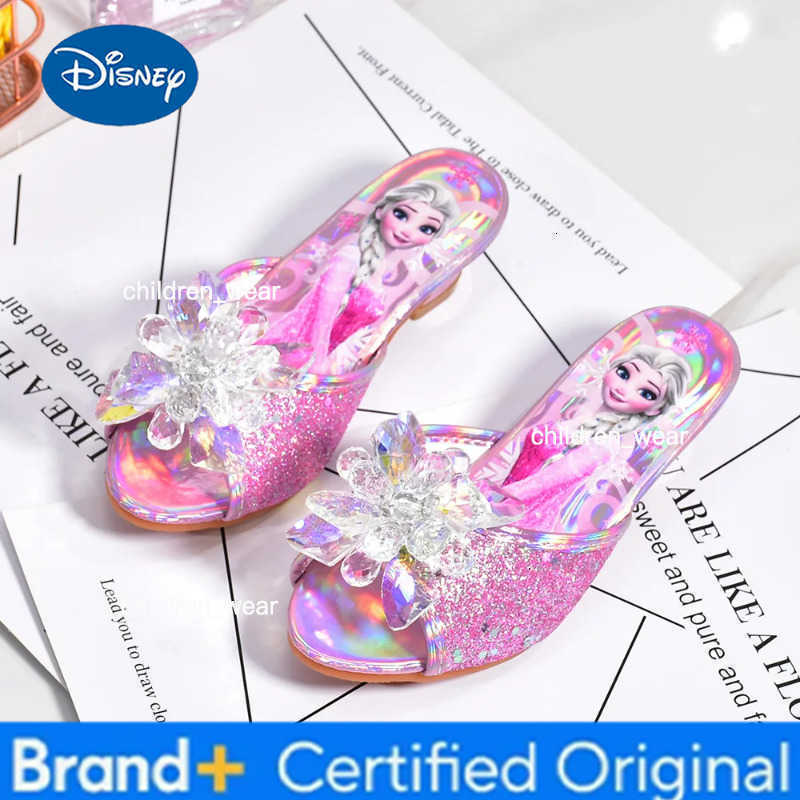 Disney Frozen Princess Elsa Shoes Slippers Girls High Heels Mules Fashion Crystal Shoes Childrens Summer Sandals Size 26-37 H260303
