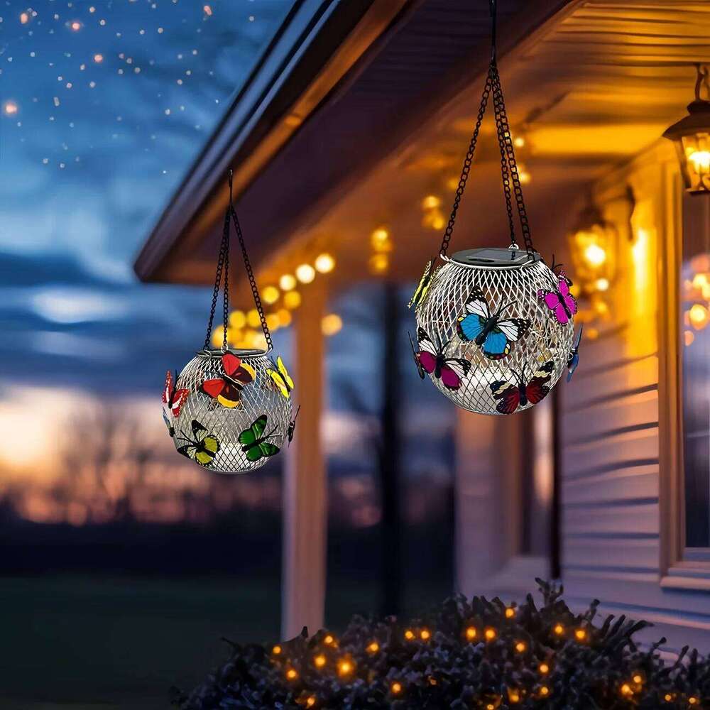 1pc Solar-Powered Butterfly Lanterns Metal Hanging Lights, Yard Decor - Holiday Gift Solar Outdoor Decorations S260302