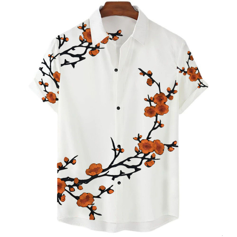 Luxury Brand Designer Clothes 2025 Men's Summer New Arrival: National Style Series Floral 3D Print Men's Short Sleeve Shirt