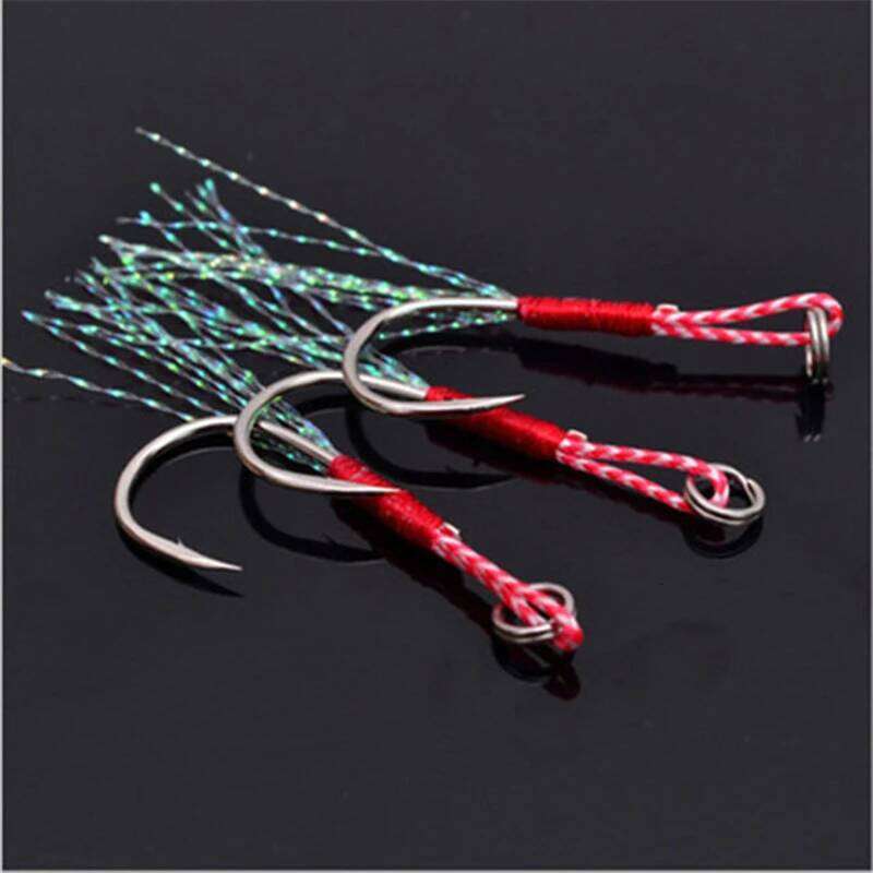 5pcs/lot High Carbon Steel Assist Thread Feather Fishing Jigging Hook Carp Slow Cast Jigs Barbed Single Fish Lure Hooks Pesca Z260228