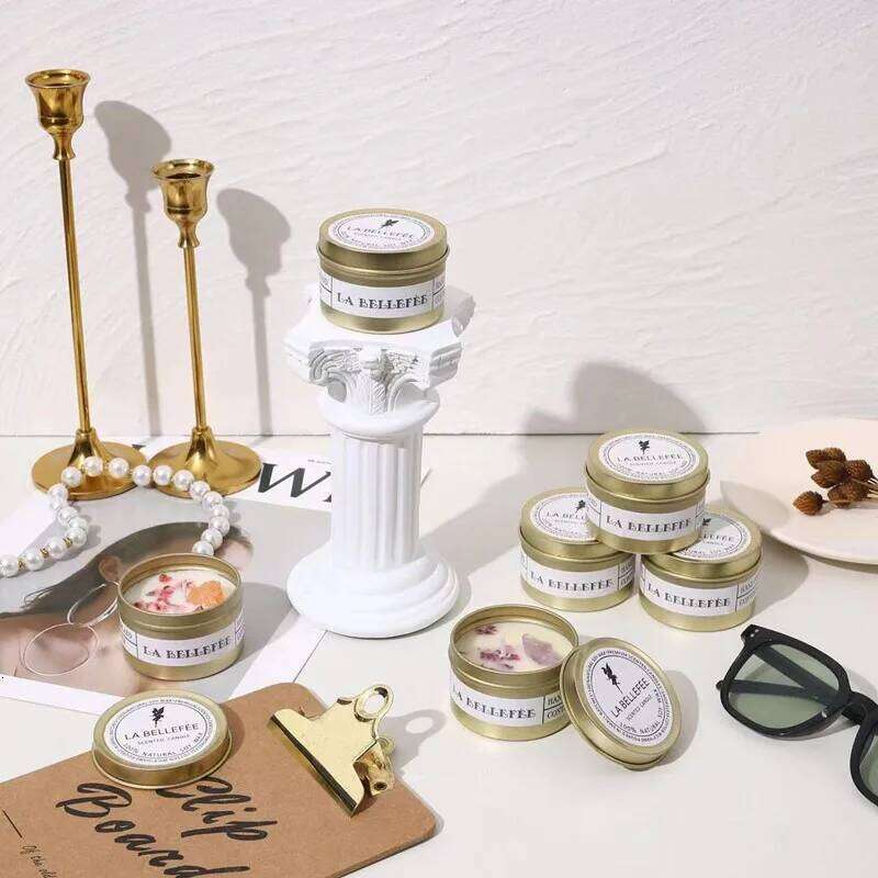 1PC Crystal Stone Aromatherapy Plant Essential Oil Soybean Iron Can Candle Dry Flower W260303