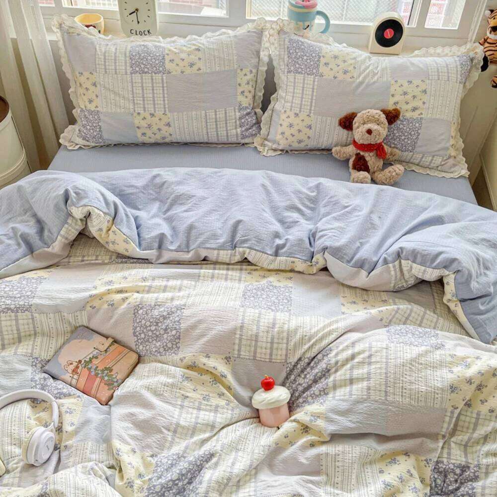 Double Layer Yarn Bedding Print Floral Four Pieces Set Soft Comfortable Duvet Cover Bed Sheet With Pillowcases Home Textiles W260302