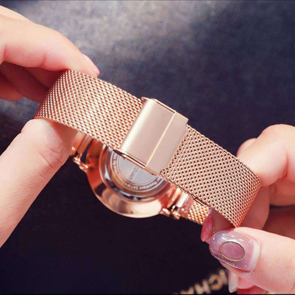 Hannah Martin Women Original Imported Japanese Movement Stainless Steel Mesh Belt Classic Minimalist Wind Rose Gold Watch XJ260303