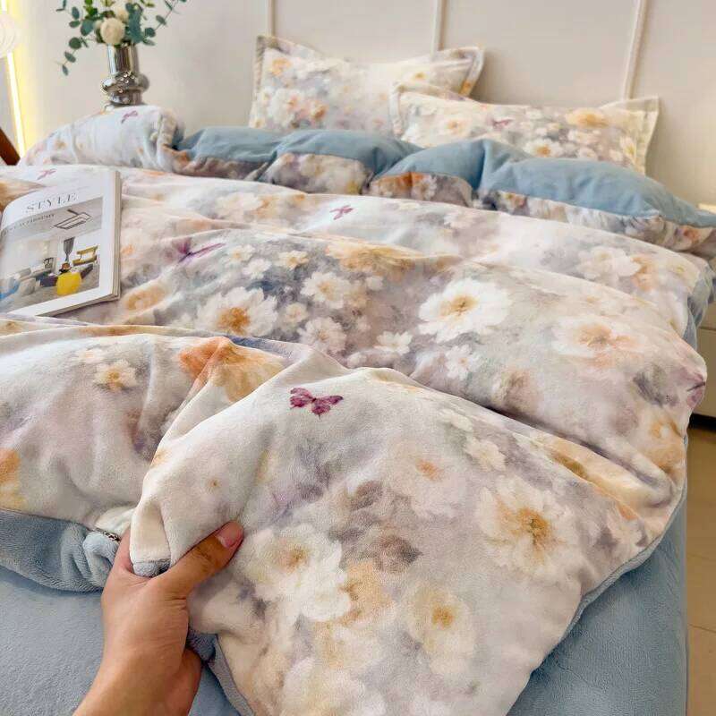 Thickened milk four-piece set autumn and winter quilt cover coral fleece bed sheet W260302